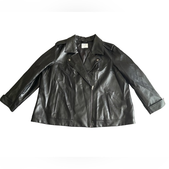 Old Navy Faux Leather Moto Jacket Womens Size 3X Black Zip Front Biker Soft - Picture 3 of 12